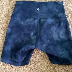 4 inch blue tie dye lululemon biker shorts